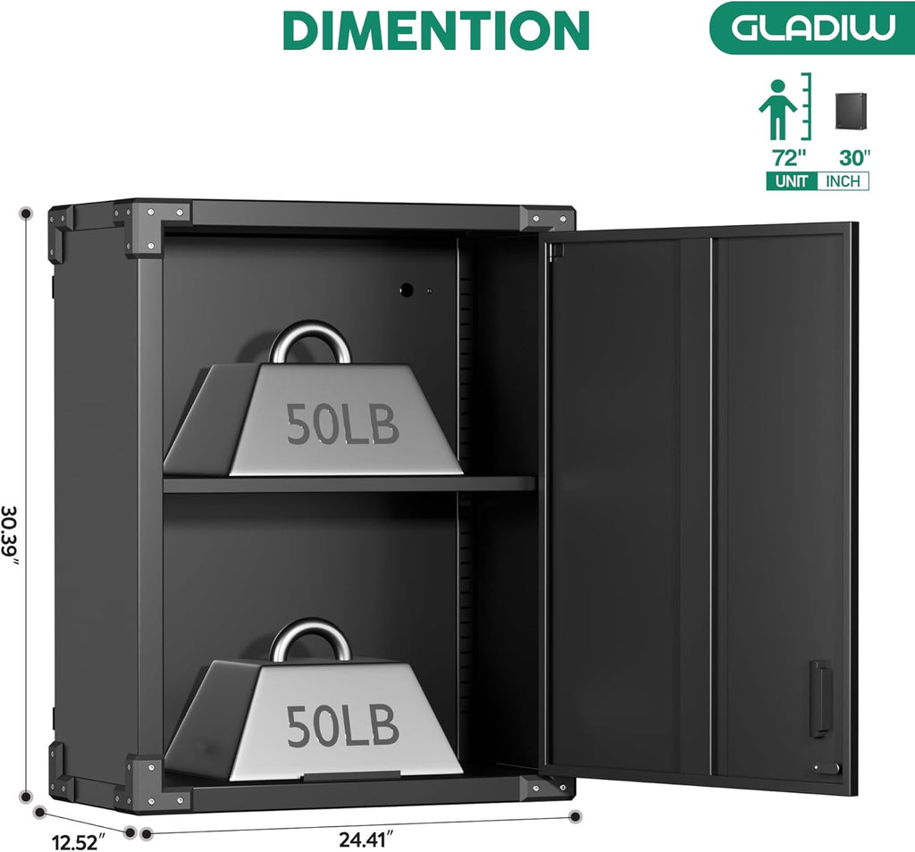 Black Metal Wall Cabinet with Locking Door and Adjustable Shelf L8870