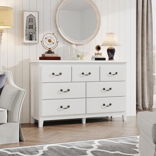 Antique White 6 Drawer Wood Dresser X3632