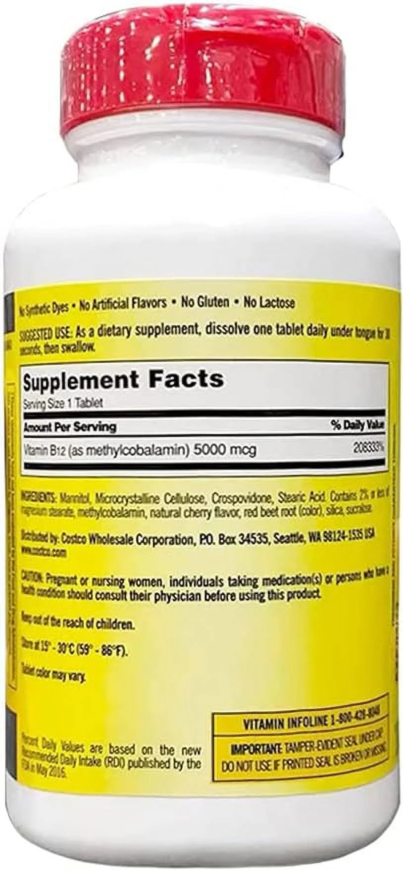 Vitamin B12 5000 mcg Tablets - 300 Count, Cherry Flavored S47060