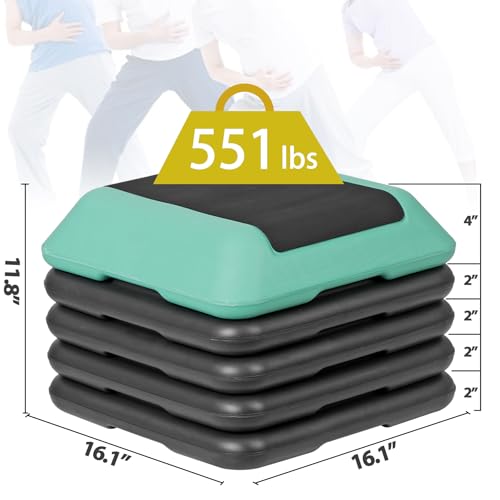 16 Inch Adjustable Aerobic Stepper Exercise Workout Step Platform Bench with 4 Risers K996403
