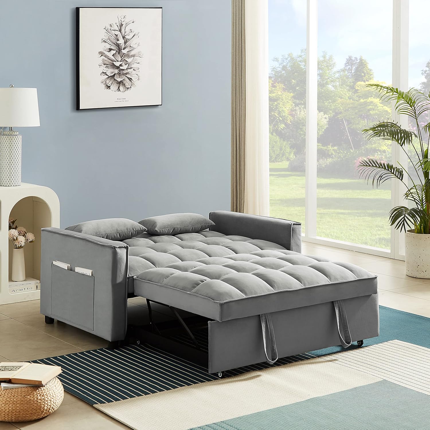 Grey 3 in 1 Convertible Sleeper Sofa Bed V7092