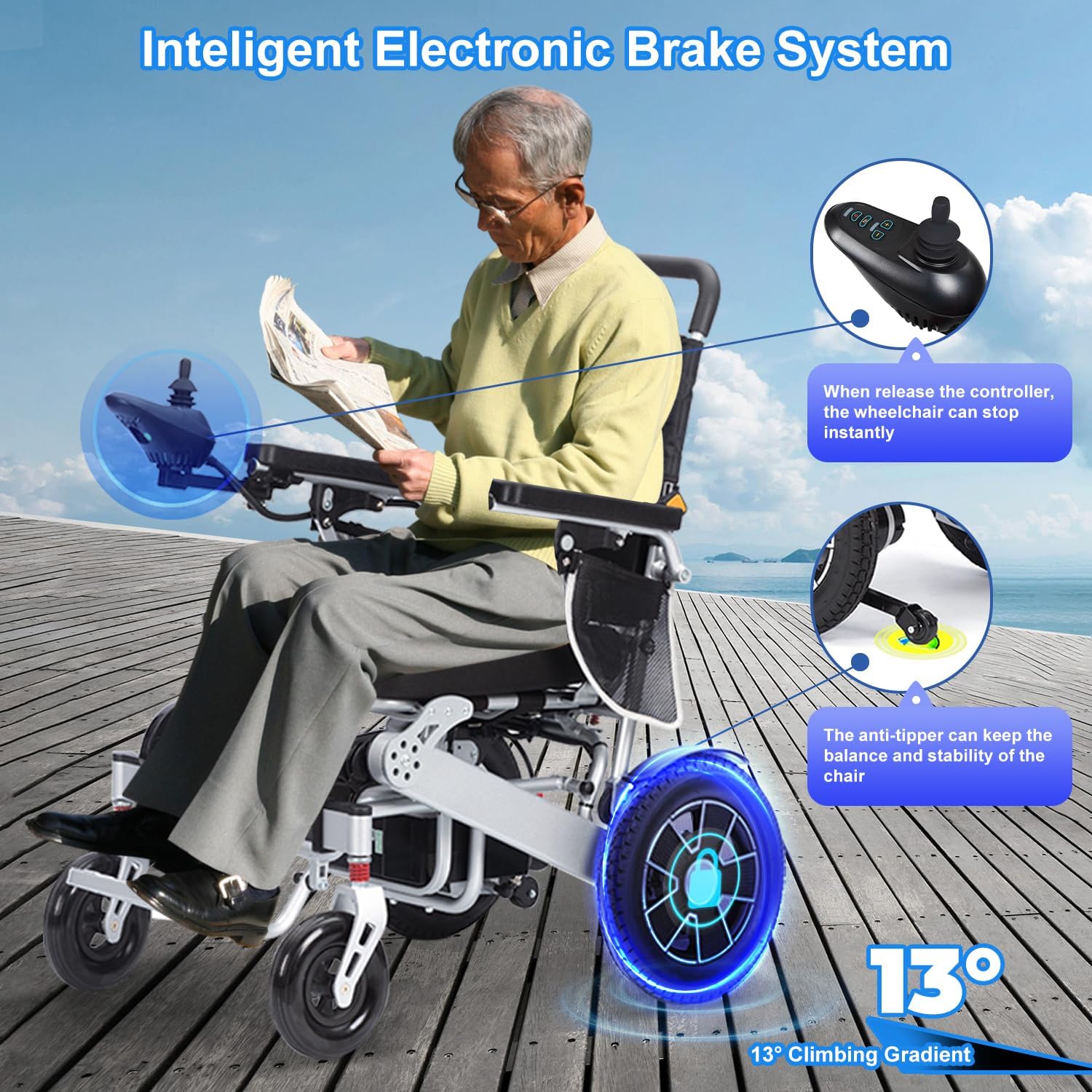 Lightweight Folding Electric Wheelchair with 20 Miles Range Q405777