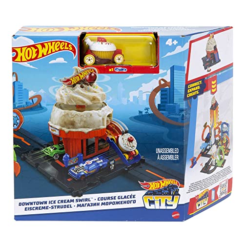 HOT WHEELS City Downtown Spielset mit manuellem Aufzug, Rampe, inklusive 1 Auto X2867