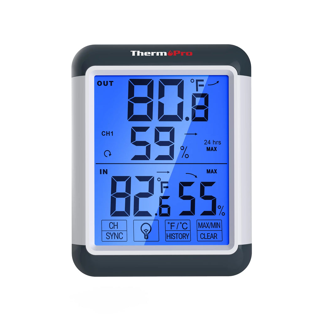 Indoor Outdoor Thermometer Digital Wireless Hygrometer Temperature Humidity Monitor with Jumbo Touchscreen and Backlight T291076