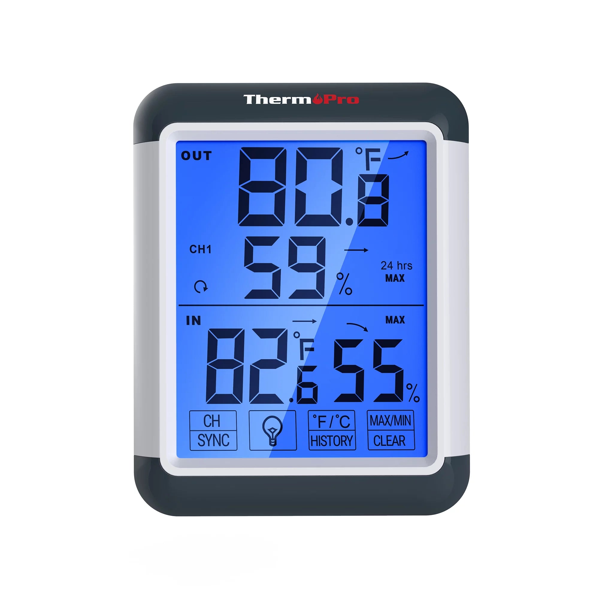 Indoor Outdoor Thermometer Digital Wireless Hygrometer Temperature Humidity Monitor with Jumbo Touchscreen and Backlight T291076